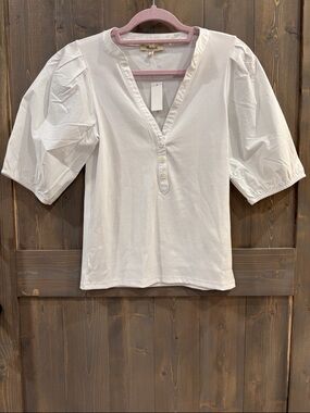 Madewell White Puff-Sleeve Henley Blouse